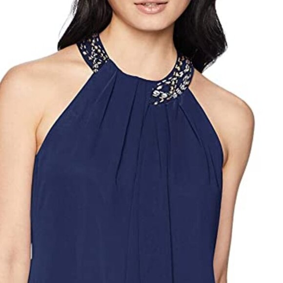 NWT SLNY Jewel Embellished Halter Mini Formal Dress in Navy Chiffon SZ 8 - Picture 2 of 8